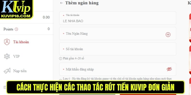 Cách thực hiện rút tiền KUVIP