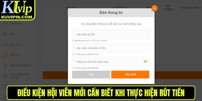 Điều kiện thực hiện rút tiền