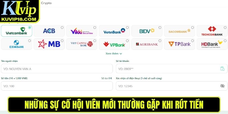 Sự cố thường gặp khi rút tiền
