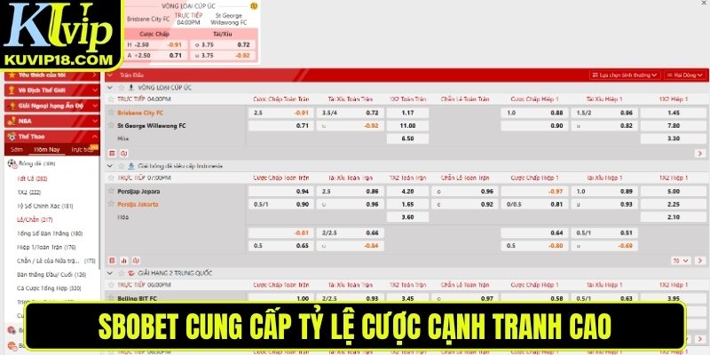 SBOBET cung cấp tỷ lệ cược cạnh tranh cao